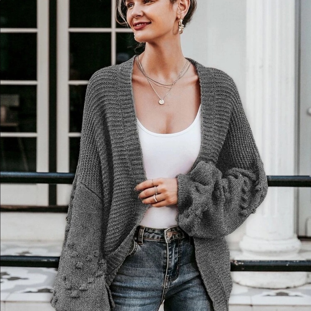 Drop Shoulder Popcorn Knit Cardigan